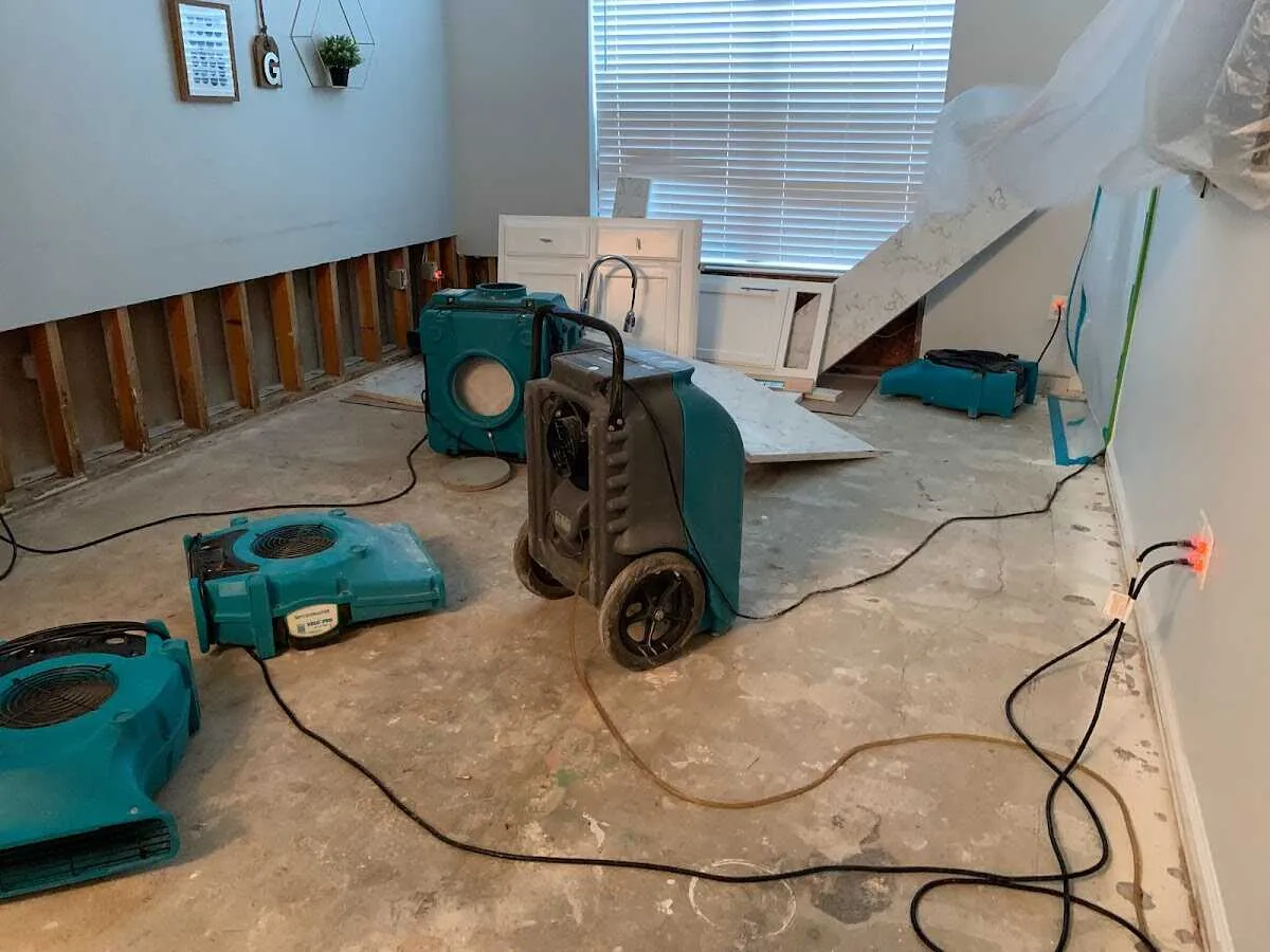 Dehumidifier in flood-cut room for Water Damage Restoration in La Cresta